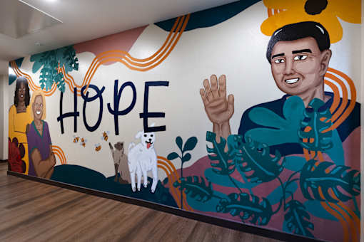 A mural with the word "HOPE" written on it.