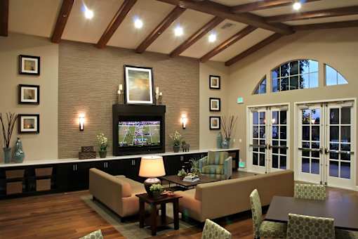 A living room with a fireplace and a television.