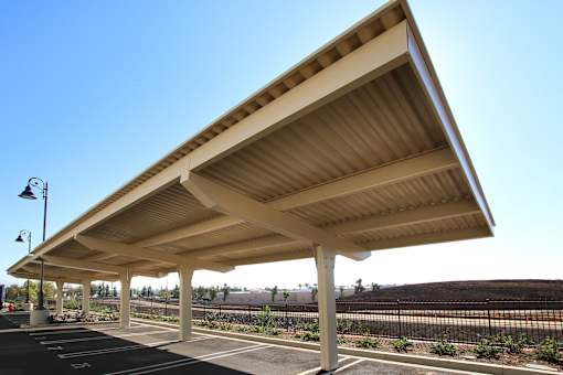 A long wooden covered walkway.