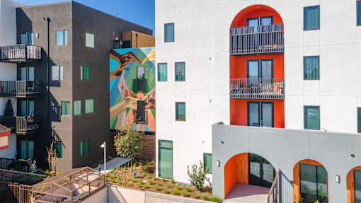 A building with a mural of a deer on it.