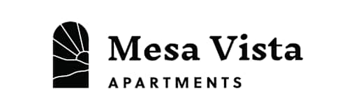A black and white image of a building with the words "Mesa Vista Apartments" written above it.
