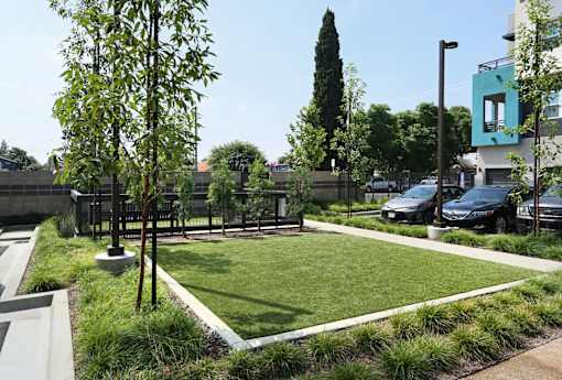 A park with a green lawn and trees.