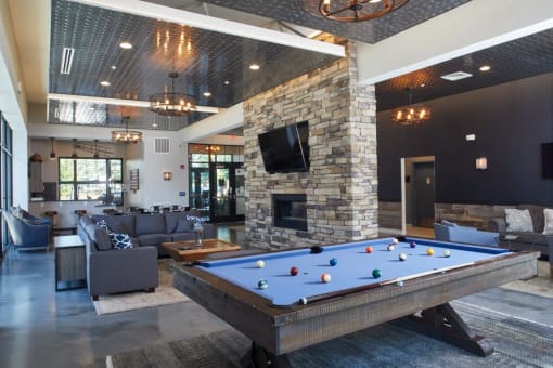 Clubhouse with pool table at The Tannery, Glastonbury, CT