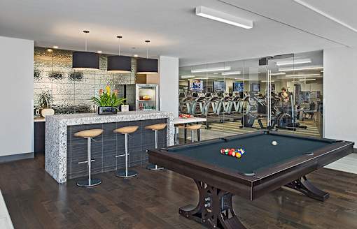 The Scott common space area with pool table and shuffle board