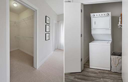 Closet space and stacked washer and dryer