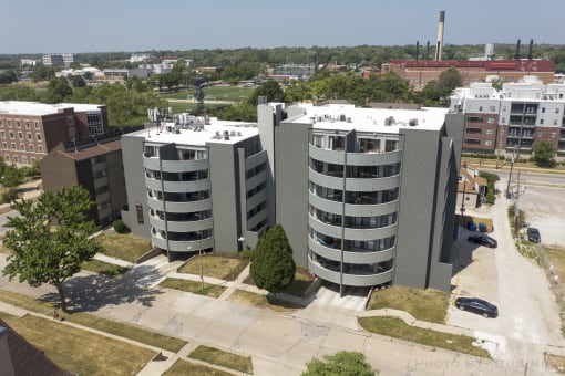 a view from the top of the building