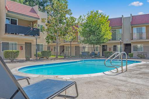 our apartments offer a swimming pool and a patio