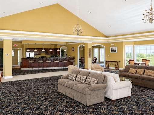 A living room with a grey sofa and a brown couch.