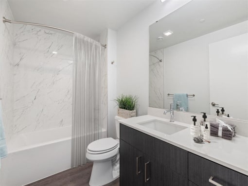 a bathroom with a sink toilet and a shower