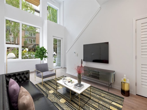 a living room with a couch and a television