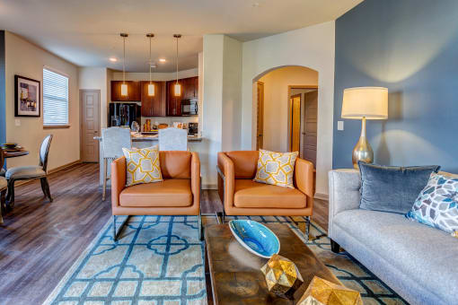 model living room and kitchen at Creekside at Providence, Mt Juliet, TN