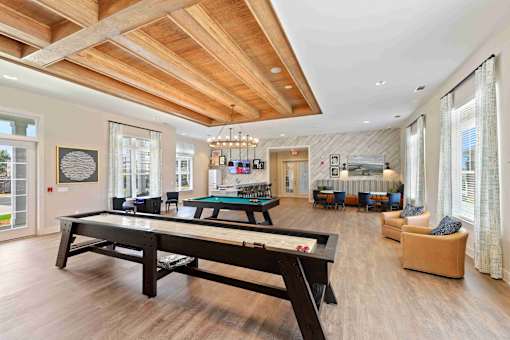 clubroom with billiard table and shuffle board