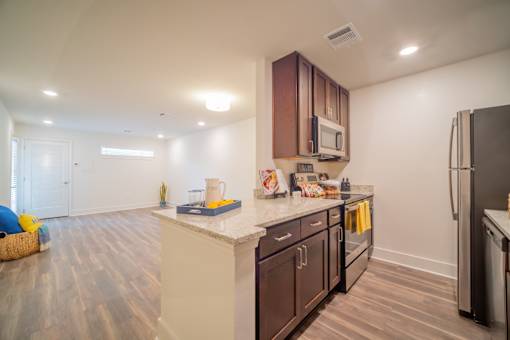 plenty of counter space in the kitchen and living room