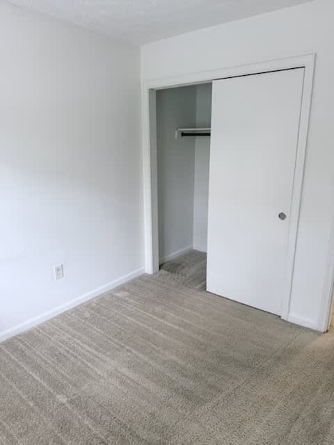 Waterford Court SN1 Bedroom Closet. A white door is open in a room with carpeted floor.
