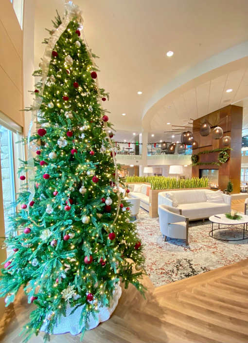 A large Christmas tree at Hearthstone Lodge Senior Residences, Auburn, 95602