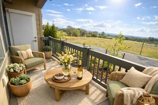 A sunny day on a balcony at Hearthstone Lodge Senior Residences, Auburn, CA