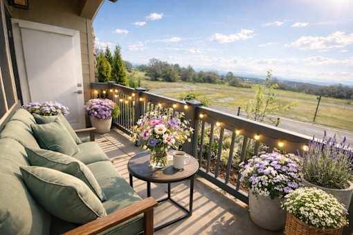Apartment Patio at Hearthstone Lodge Senior Residences, Auburn, CA, 95602