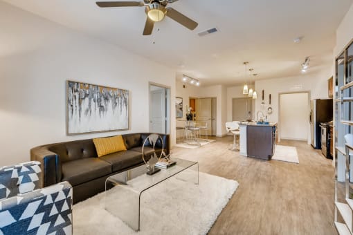 Living Room With Ceiling Fan at Discovery at Craig Ranch, McKinney, 75070