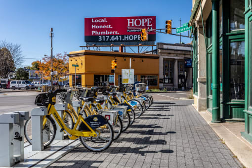 bicycle rental station at Edge 35, Indianapolis