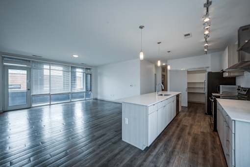 Kitchen with Cabinets at 747 Apartments, Indiana, 46202