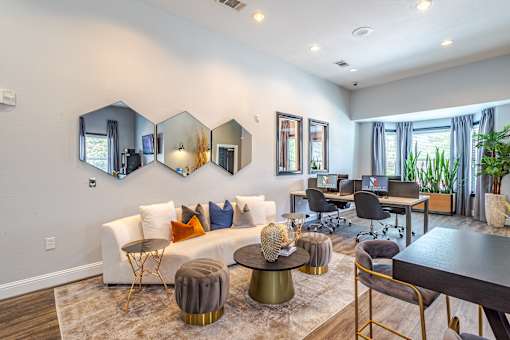 Living area with white sofa at Avenues at Shadow Creek Ranch Apartments, Pearland, Texas, 77584