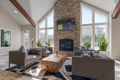 Clubhouse With Fireplace at Prairie Pines Townhomes, Kansas, 66226