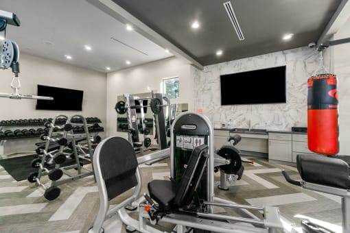 Fitness Center With Modern Equipment at Discovery at Kingwood, Texas