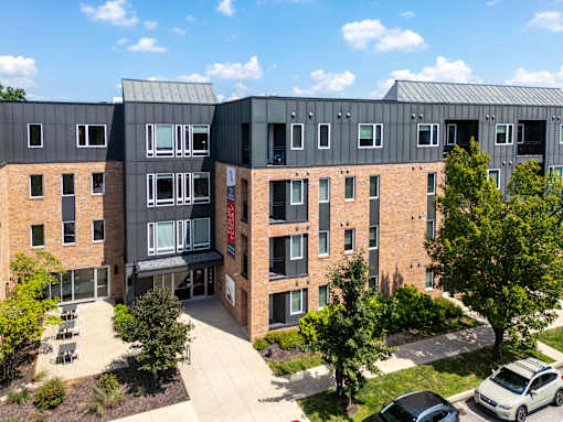 Modern Building with Parking Lot at Edge 35 Apartments, Indianapolis