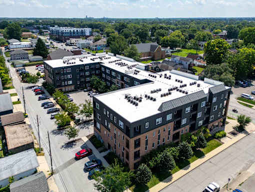Property Aerial Overview at Edge 35 Apartments, Indianapolis, 46203