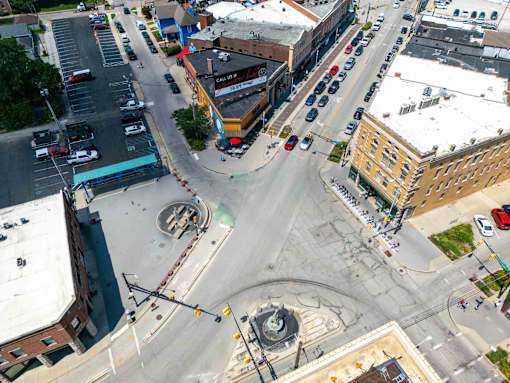 Aerial City Streets View at Edge 35 Apartments, Indianapolis, Indiana