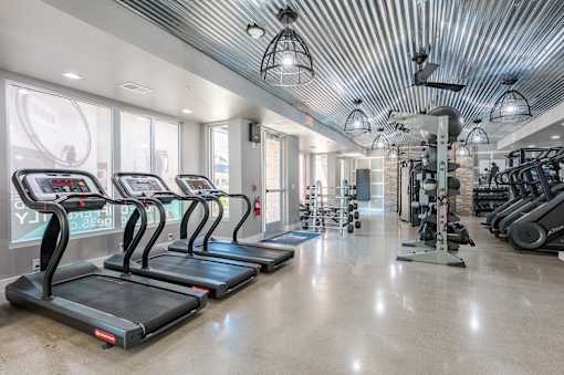 Gym with Exercise Equipment at Edge 35 Apartments, Indianapolis, IN