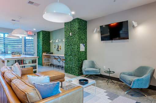 Living Room with a Green Wall at Edge 35 Apartments, Indiana