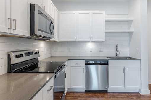 Functional Kitchen Space at Edge 35 Apartments, Indianapolis, IN, 46203