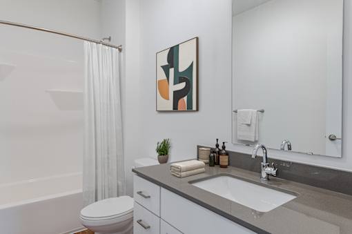 Bathroom with White Toilet at Edge 35 Apartments, Indianapolis, 46203