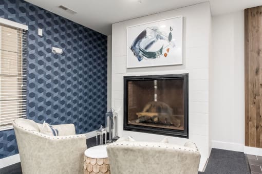 fireplace inside of clubhouse at The Greyson, Hilliard, OH