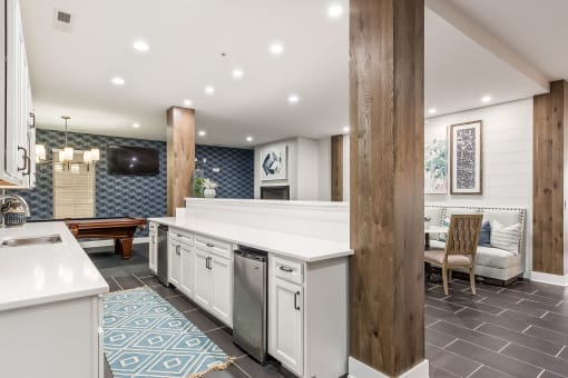 cabinets and sink inside of clubhouse at The Greyson, Hilliard, Ohio