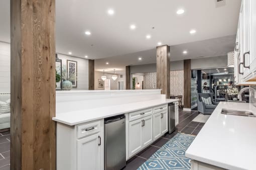 cabinets and sink inside of clubhouse at The Greyson, Hilliard, Ohio