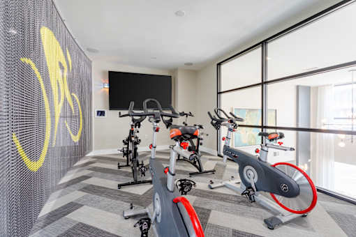 Room with Exercise bikes at Imperial Lofts, Sugar Land, Texas