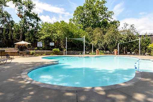 pool with volleyball net at London House Apartments, Kansas