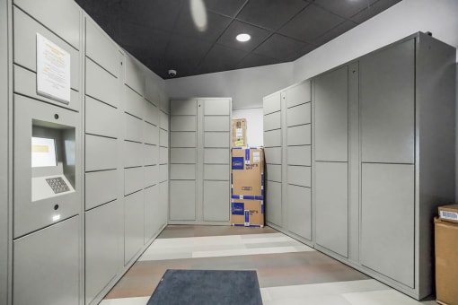 a room with a bunch of lockers and boxes in it at CityView, North Kansas City, Missouri