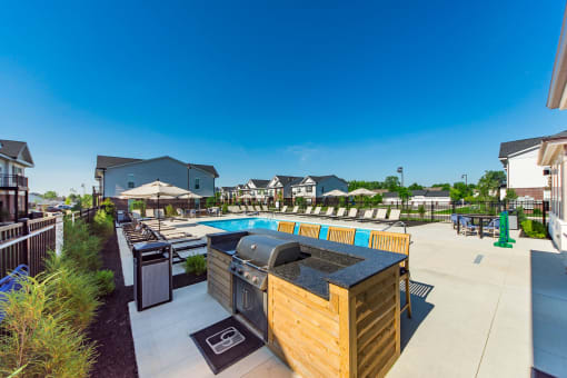 grill area next to pool  at Overland Park, Pickerington, OH, 43147