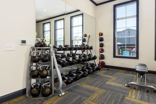 free weights in fitness center at Overland Park, Pickerington, 43147