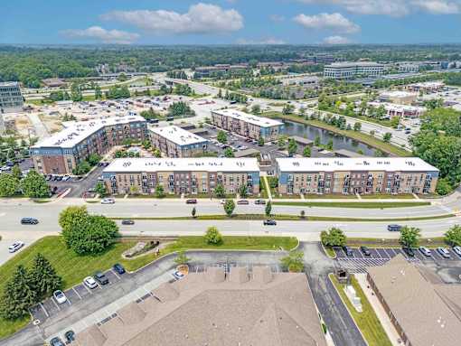 Aerial Parking Lot View at Penn Circle, Carmel, Indiana