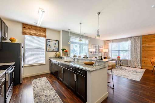 Kitchen And Living Area at Penn Circle, Carmel, Indiana