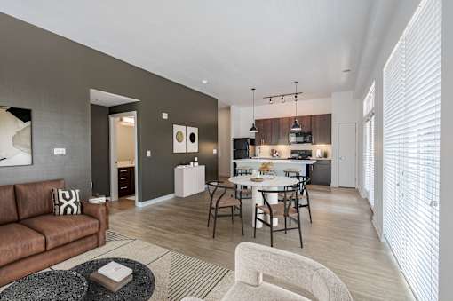 Living Room With Kitchen at Pinnex, Indianapolis, Indiana