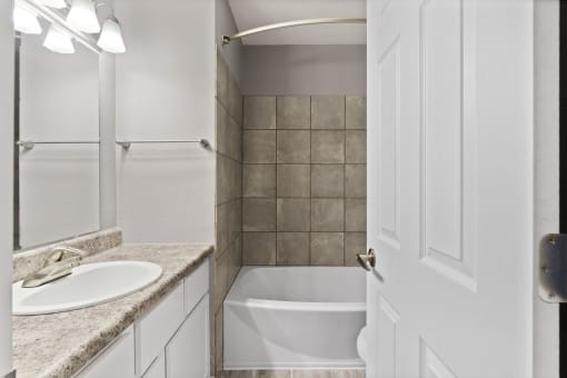 Bathroom With Vanity Lights at Spring Creek Townhomes, Springfield, IL