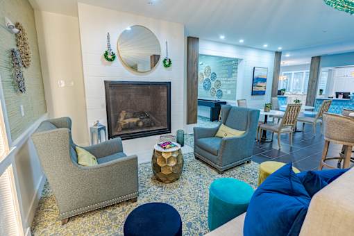 Living Area With Fireplace at The Greyson, Hilliard
