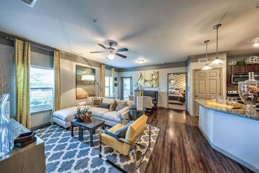 Living Room With Kitchen at Waterstone at Cinco Ranch, Katy, TX