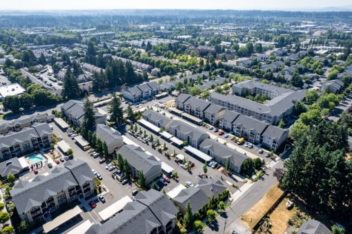 arial view of a neighborhood of houses and trees