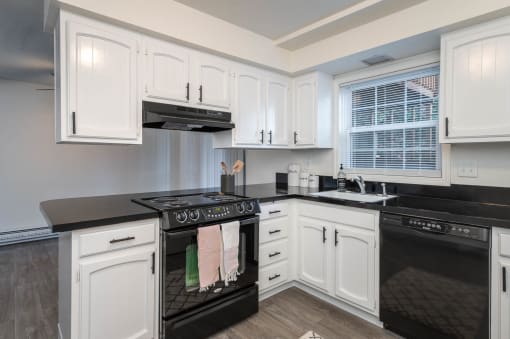 Division 890 | #18 Kitchen with White Cabinetry and Black Appliances